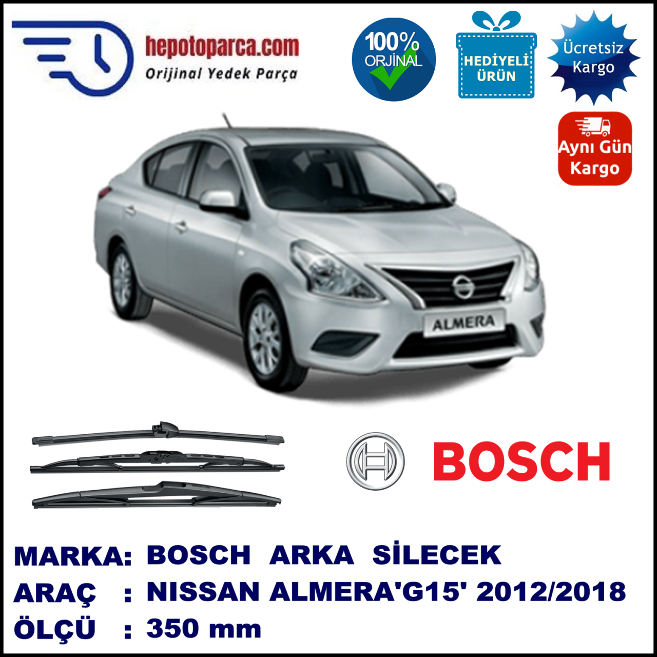 NISSAN Almera [G15RA] 350 mm 11.2012-... BOSCH Arka Silecek