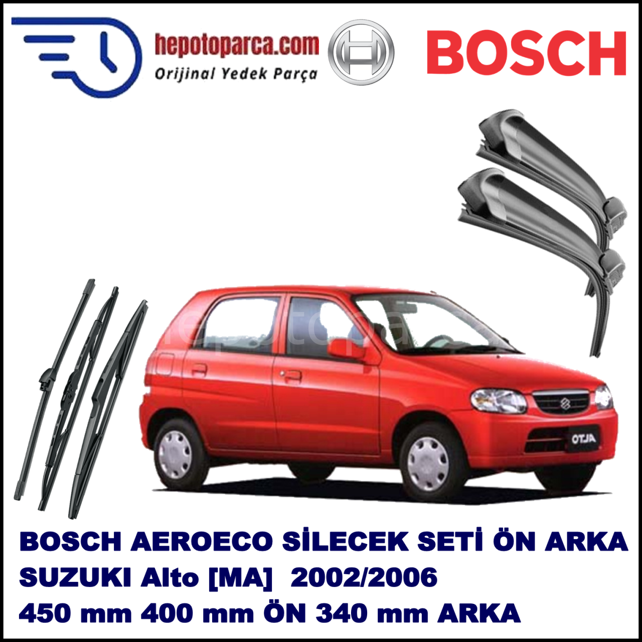 SUZUKI Alto [MA] 02,2002-12,2006 Bosch Aeroeco Ön ve Arka Silecek Takımı
