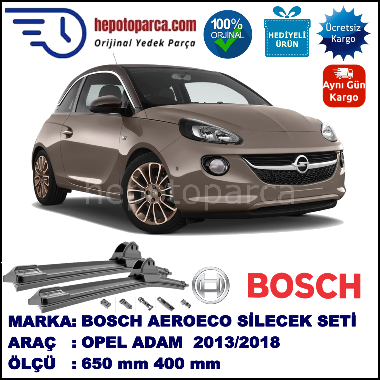OPEL Adam  03.2013-..., 650 / 400 mm. BOSCH AEROECO Aparatlı Muz Silecek
