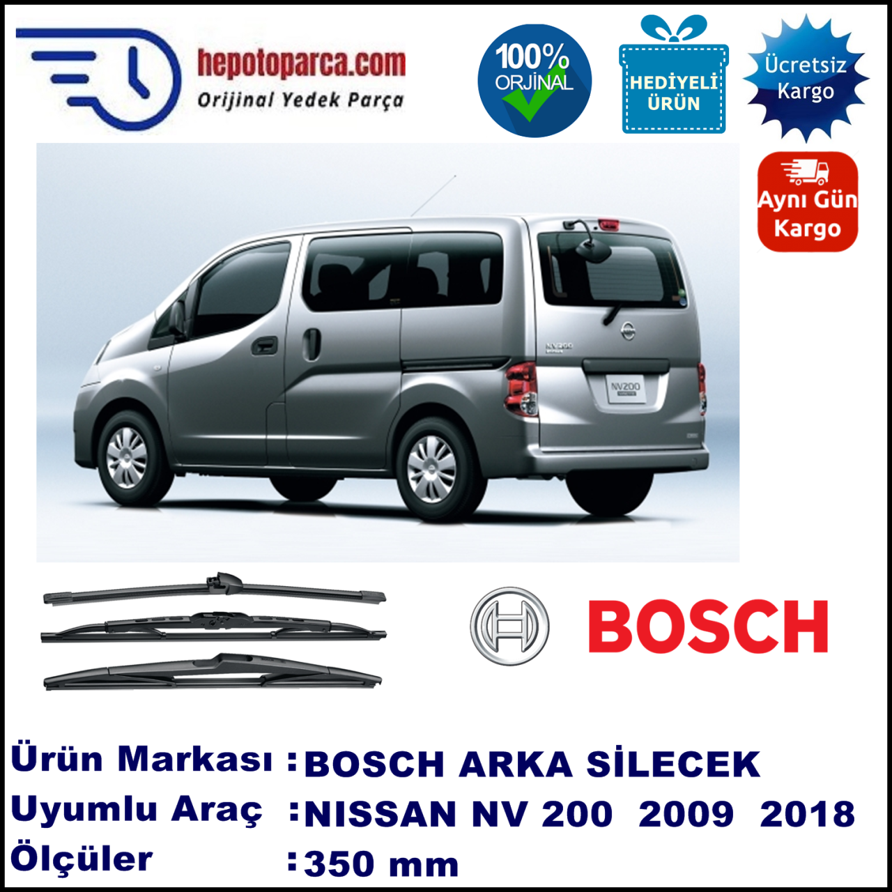 NISSAN NV200 [M20/M20M] 350 mm 08.2009-... BOSCH Arka Silecek