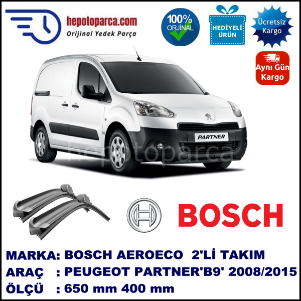 PEUGEOT Partner [B9] 05.2008-..., 650 / 400 mm. BOSCH AEROECO Aparatlı Muz Silecek