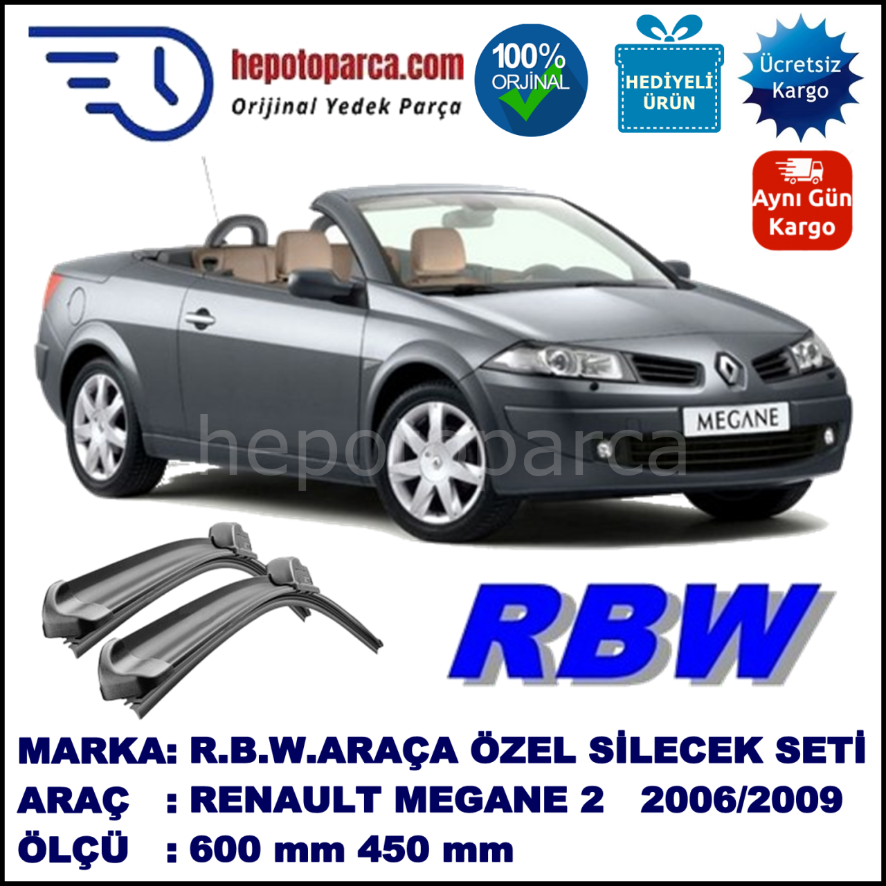 RENAULT MEGANE 2 CABRIO GRANDTOUR MUZ SİLECEK TAKIMI RBW ARACA ÖZEL (2006-2009)