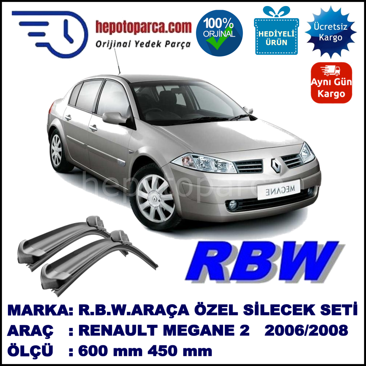 RENAULT MEGANE 2 SEDAN HB MUZ SİLECEK TAKIMI RBW ARACA ÖZEL (2006-2008)