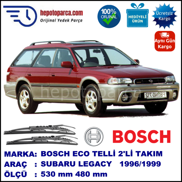 SUBARU Legacy Outback [BD/BG] 06.96-12.99 530 / 480 mm. BOSCH ECO Telli Silecek 2'li Takım