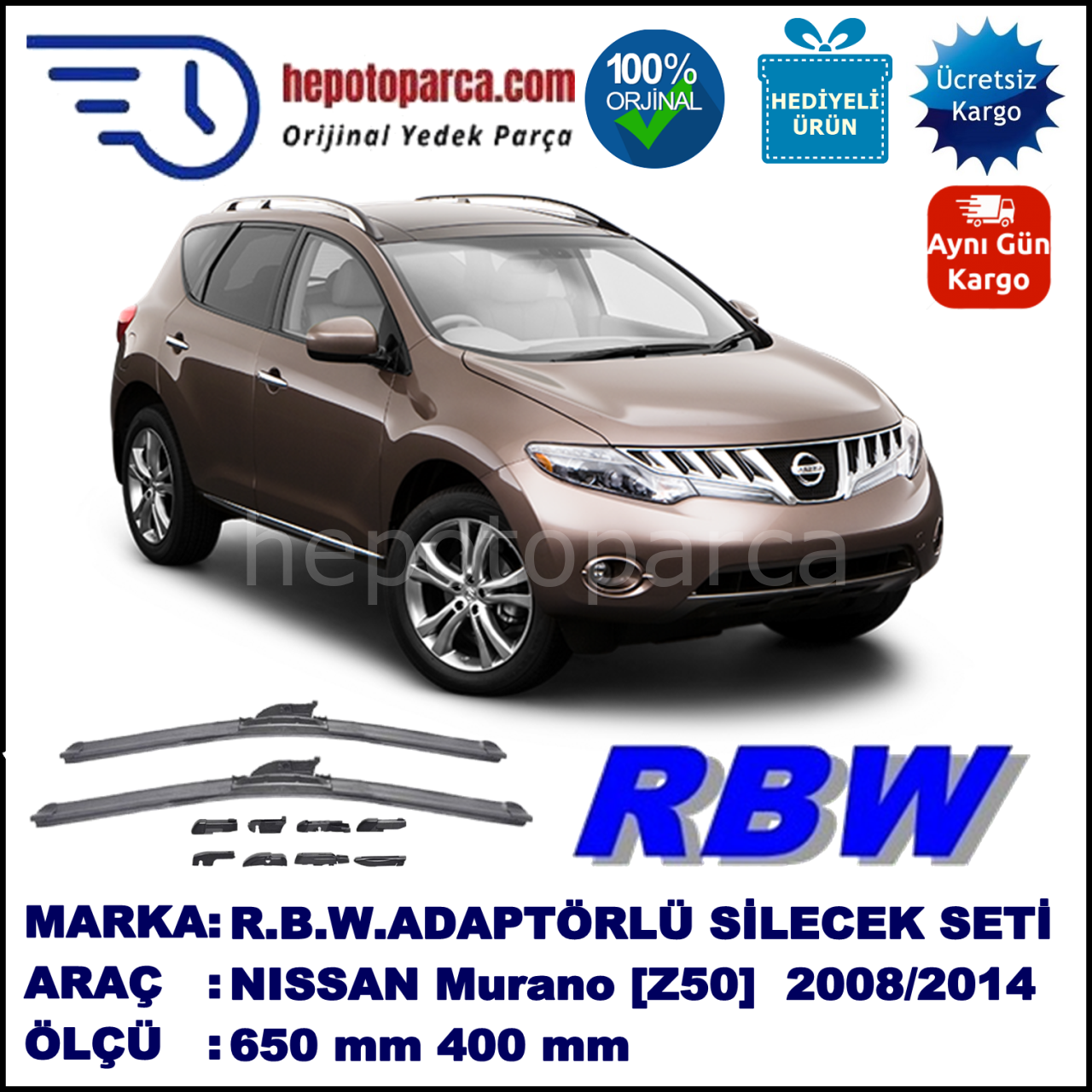 NISSAN Murano [Z51] 06.2008-..., 650 / 400 mm.  RBW  ADAPTÖRLÜ MUZ SİLECEK SETİ