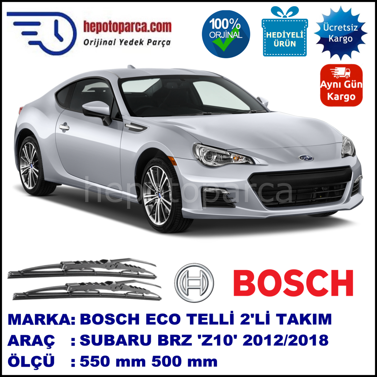 SUBARU BRZ [Z10]  01.12-... 550 / 500 mm. BOSCH ECO Telli Silecek 2'li Takım