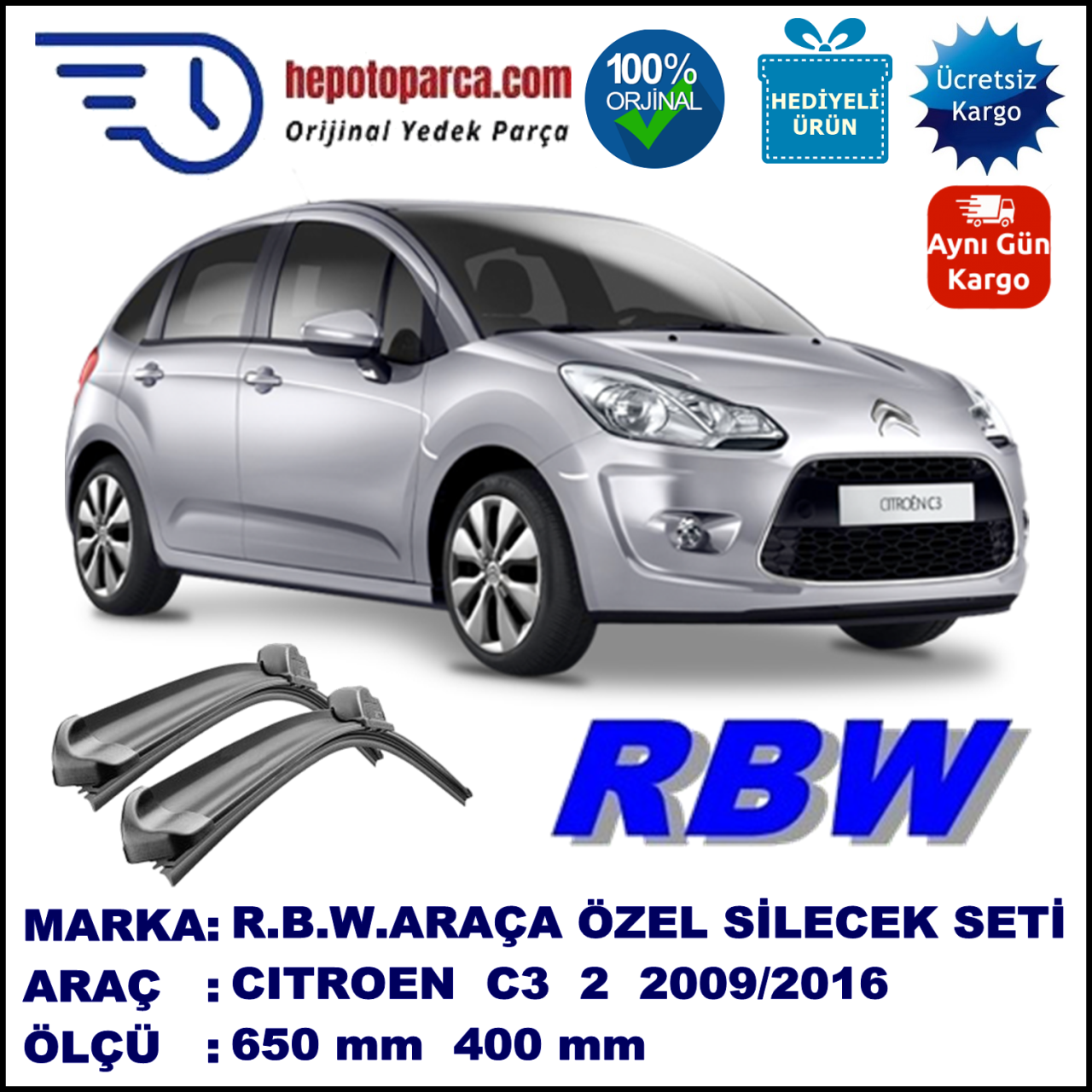 CITROËN C3 2 HB MUZ SİLECEK TAKIMI RBW ARACA ÖZEL (2009-2016)