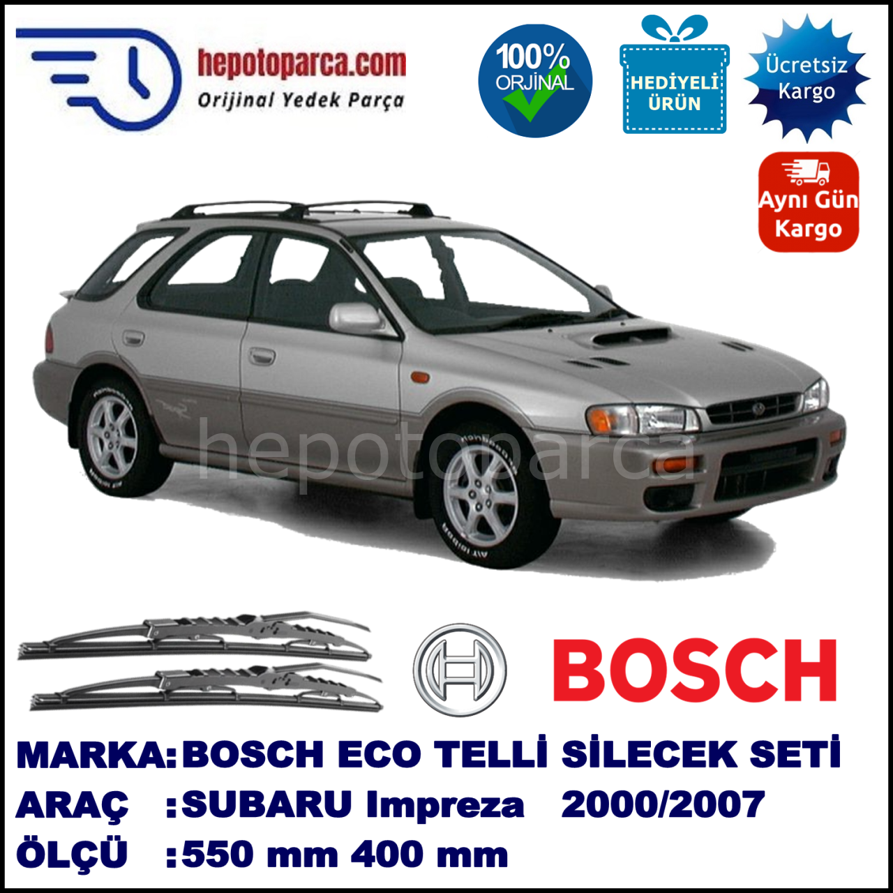 SUBARU Impreza Outback [GD, GG] 10.00-06.07 550 / 400 mm. BOSCH ECO Telli Silecek 2'li Takım