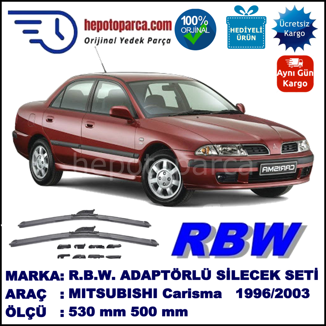 MITSUBISHI Carisma [DA] 05.1996-12.2003, 530 / 500 mm.  RBW  ADAPTÖRLÜ MUZ SİLECEK SETİ