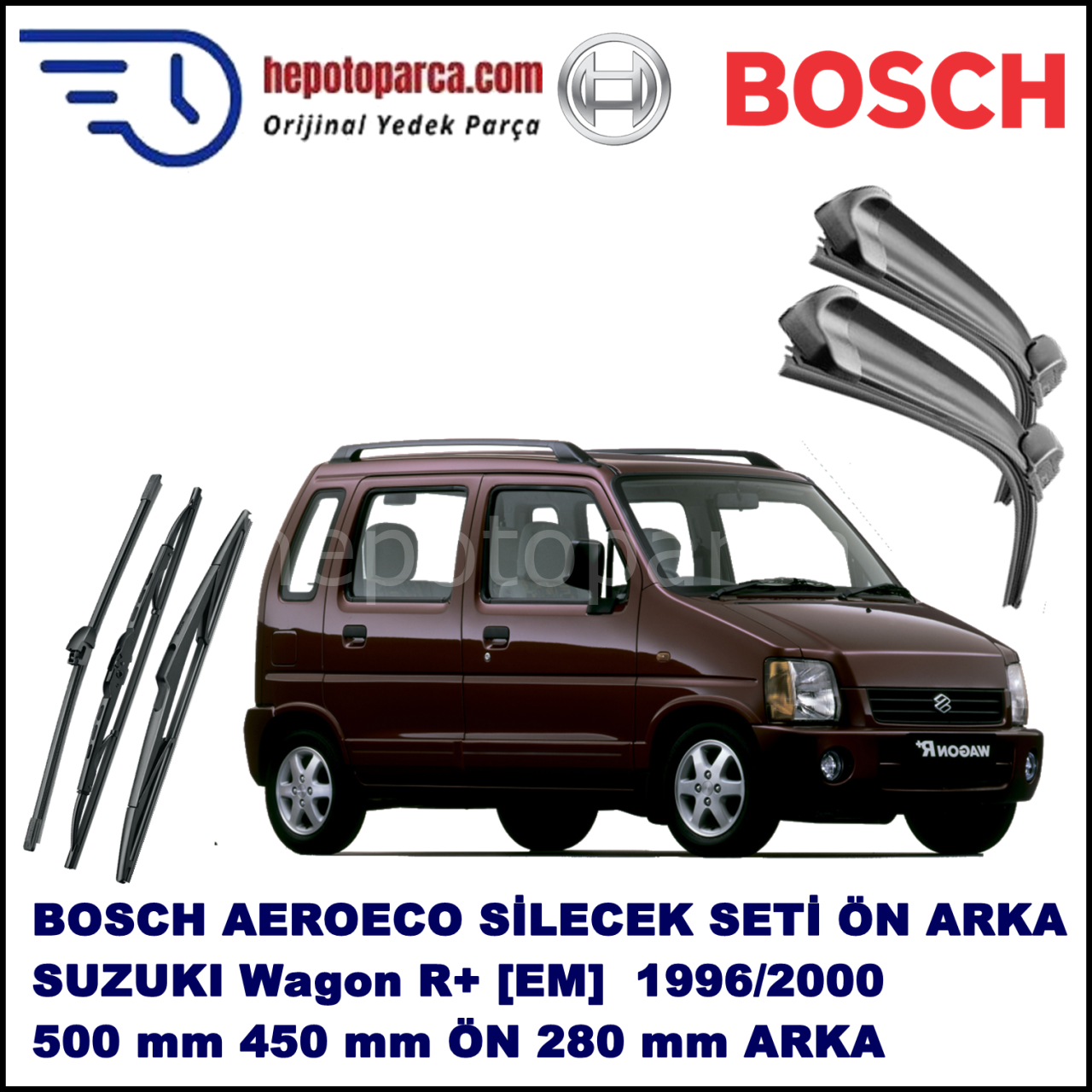 SUZUKI Wagon R+ [EM] 10,1996-05,2000 Bosch Aeroeco Ön ve Arka Silecek Takımı