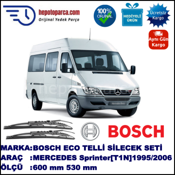 MERCEDES-BENZ Sprinter [T1N] 02.1995-05.2006 600 / 530 mm. BOSCH Telli Silecek 2'li Takım U Kanca Uyumlu