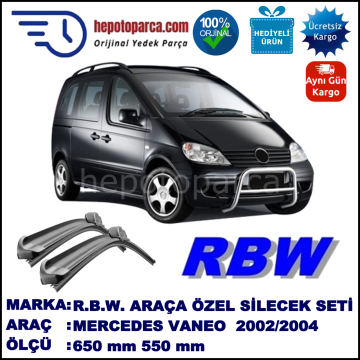 MERCEDES-BENZ Vaneo [414] 02.02-01.04 650 / 550 mm. RBW Muz Silecek Seti  2'li Takım. U Kanca Uyumludur.