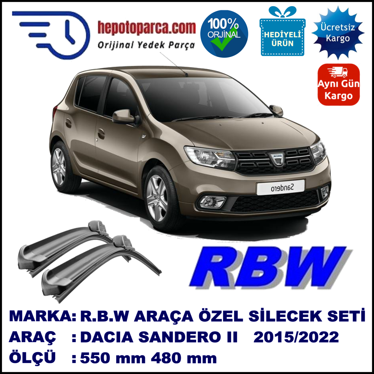 DACİA SANDERO 2 MUZ SİLECEK TAKIMI RBW ARACA ÖZEL (2015→)