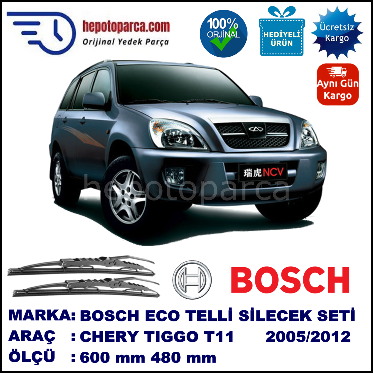 CHERY Tiggo [T 11] 04.05-... 600 / 480 mm. BOSCH ECO Telli Silecek 2'li Takım