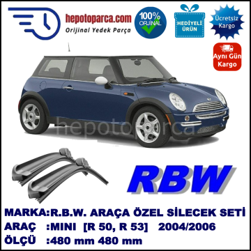 MINI (BMW) Mini [R 50, R 53] 08.04-11.06 480 / 480 mm. RBW Muz Silecek Seti  2'li Takım. U Kanca Uyumludur.