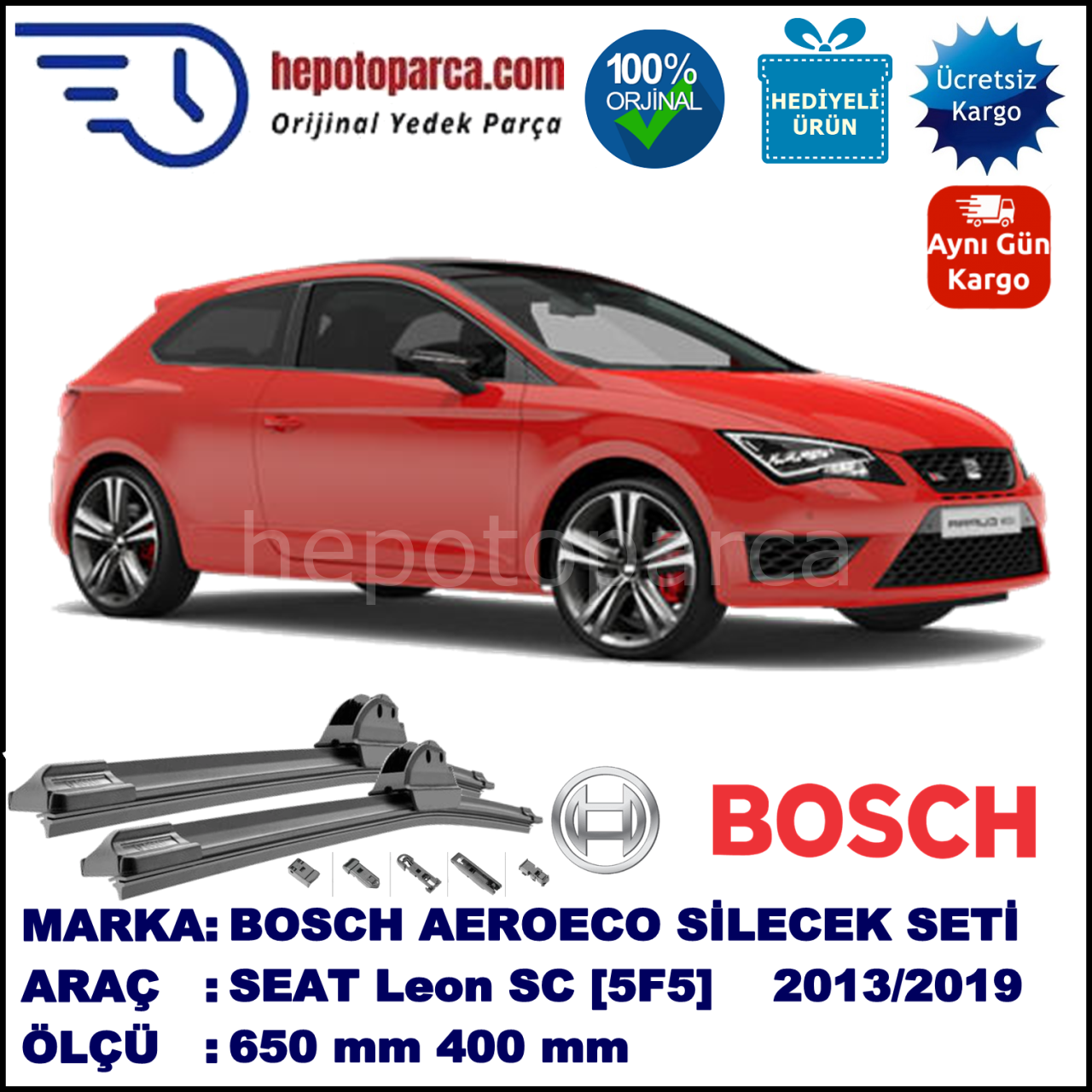 SEAT Leon SC [5F5] 01.2013-..., 650 / 400 mm. BOSCH AEROECO Aparatlı Muz Silecek