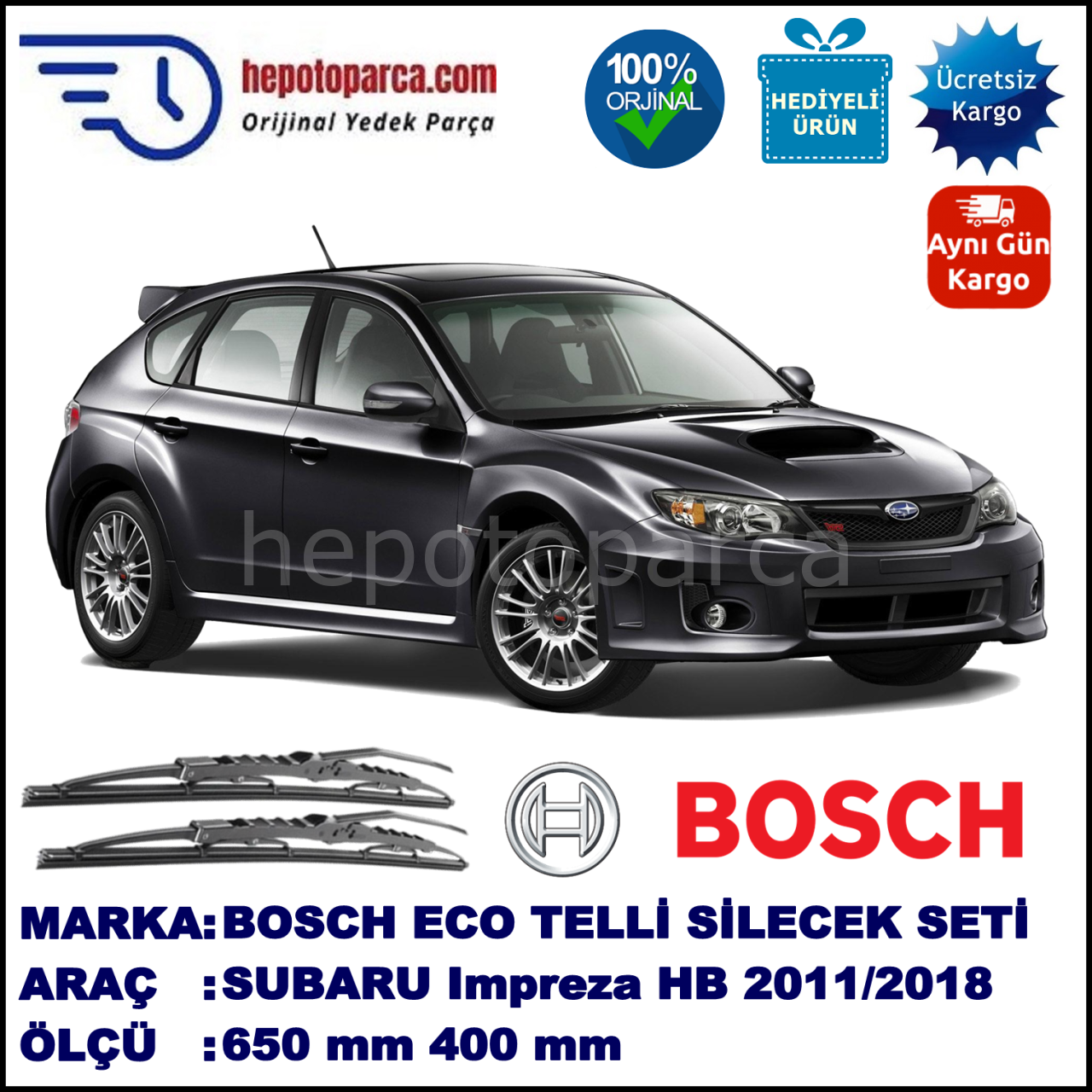 SUBARU Impreza [G13/G23] 10.11-... 650 / 400 mm. BOSCH ECO Telli Silecek 2'li Takım