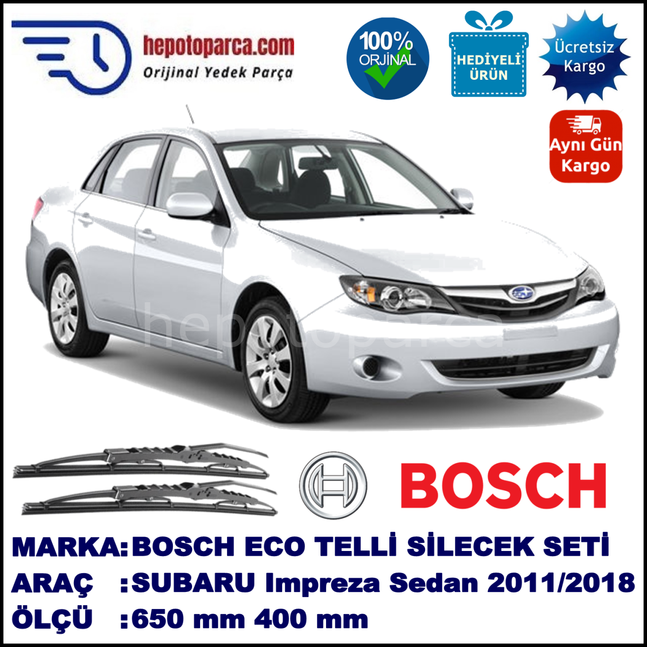 SUBARU Impreza Sedan [G13] 10.11-... 650 / 400 mm. BOSCH ECO Telli Silecek 2'li Takım