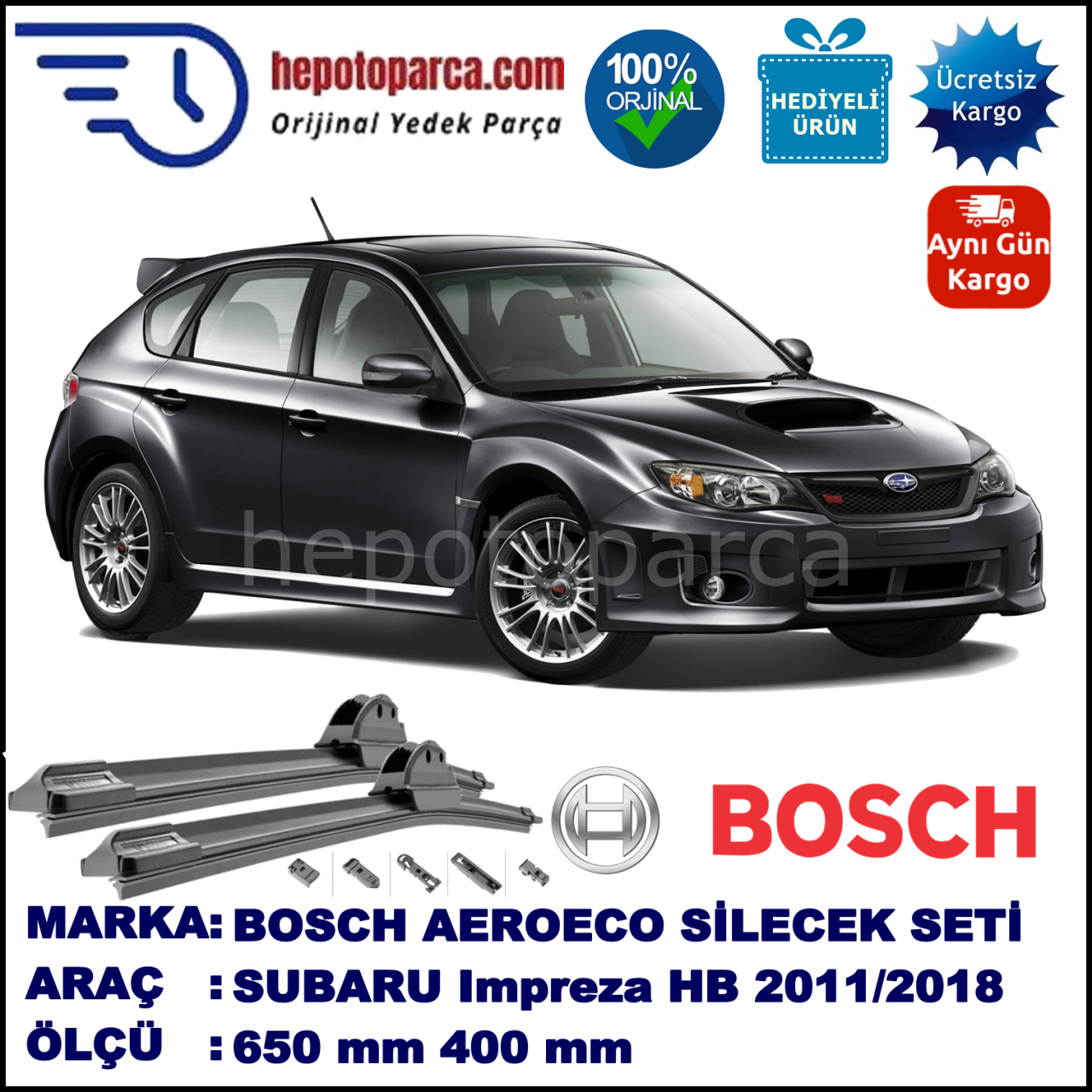 SUBARU Impreza [G13/G23] 10.2011-..., 650 / 400 mm. BOSCH AEROECO Aparatlı Muz Silecek