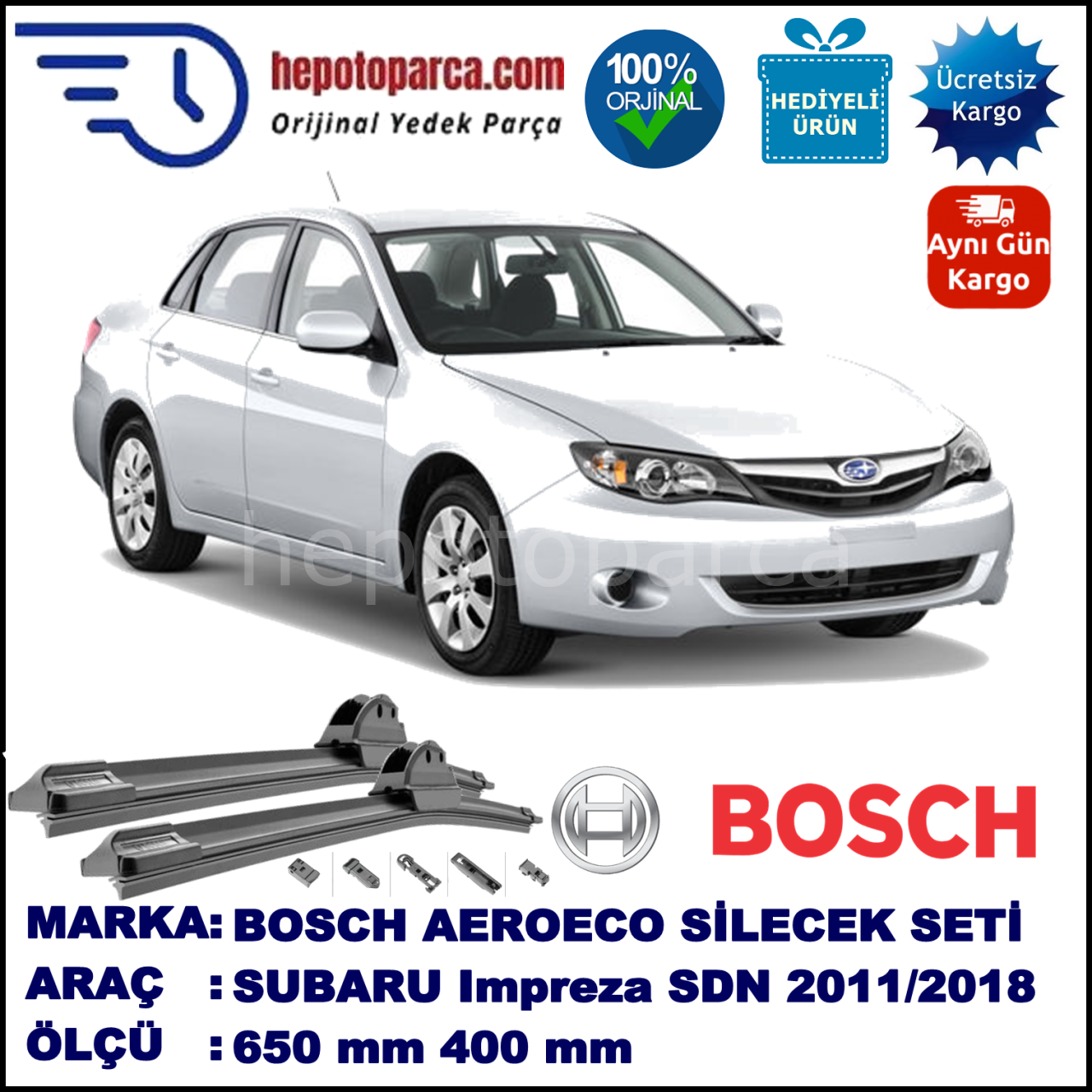 SUBARU Impreza Sedan [G13] 10.2011-..., 650 / 400 mm. BOSCH AEROECO Aparatlı Muz Silecek