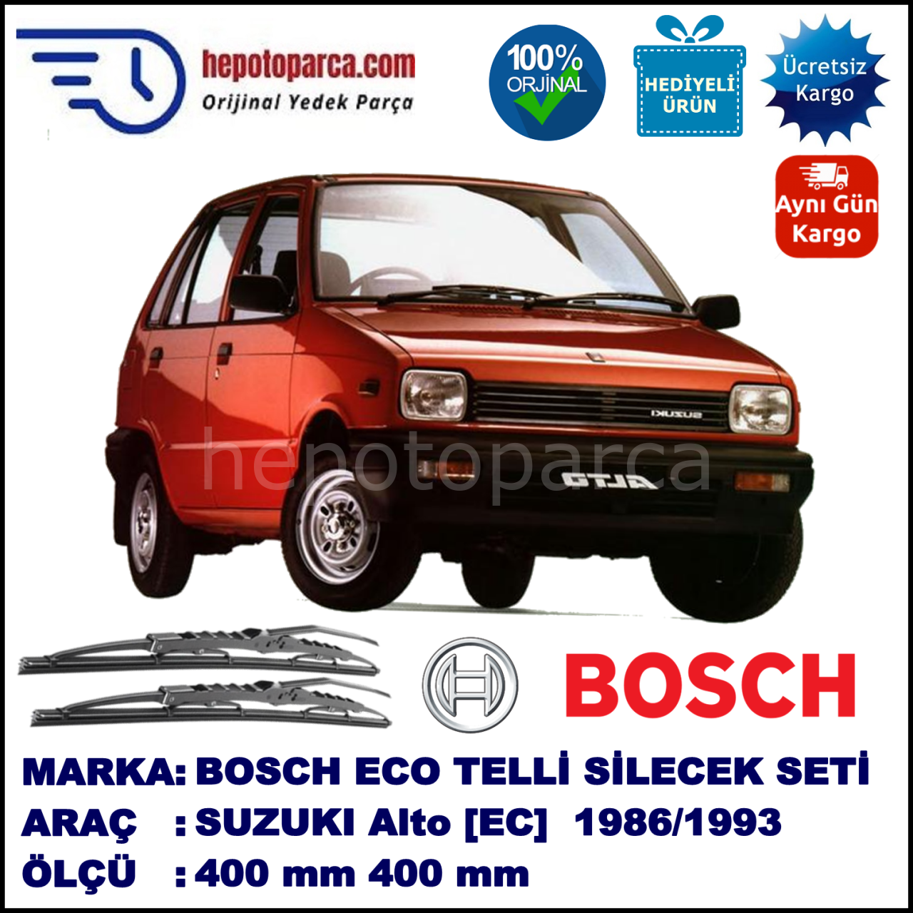 SUZUKI Alto [EC] 01.86-11.93 400 / 400 mm. BOSCH ECO Telli Silecek 2'li Takım