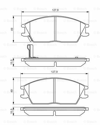 Disk Balata - Ön  - [ 127,5X49,1X16/15,6 mm ] - İk Accent 1.3i 199908-200603; Getz 1.4 200509-200906; Getz 1.5 CRDi 200509-200906; Accent 1.5i Hatchback 199908-200603; Accent 1.5 CRDi 200201-200606; Getz 1.3i 200307-; Accent 1.3 199905-200209; Getz 1