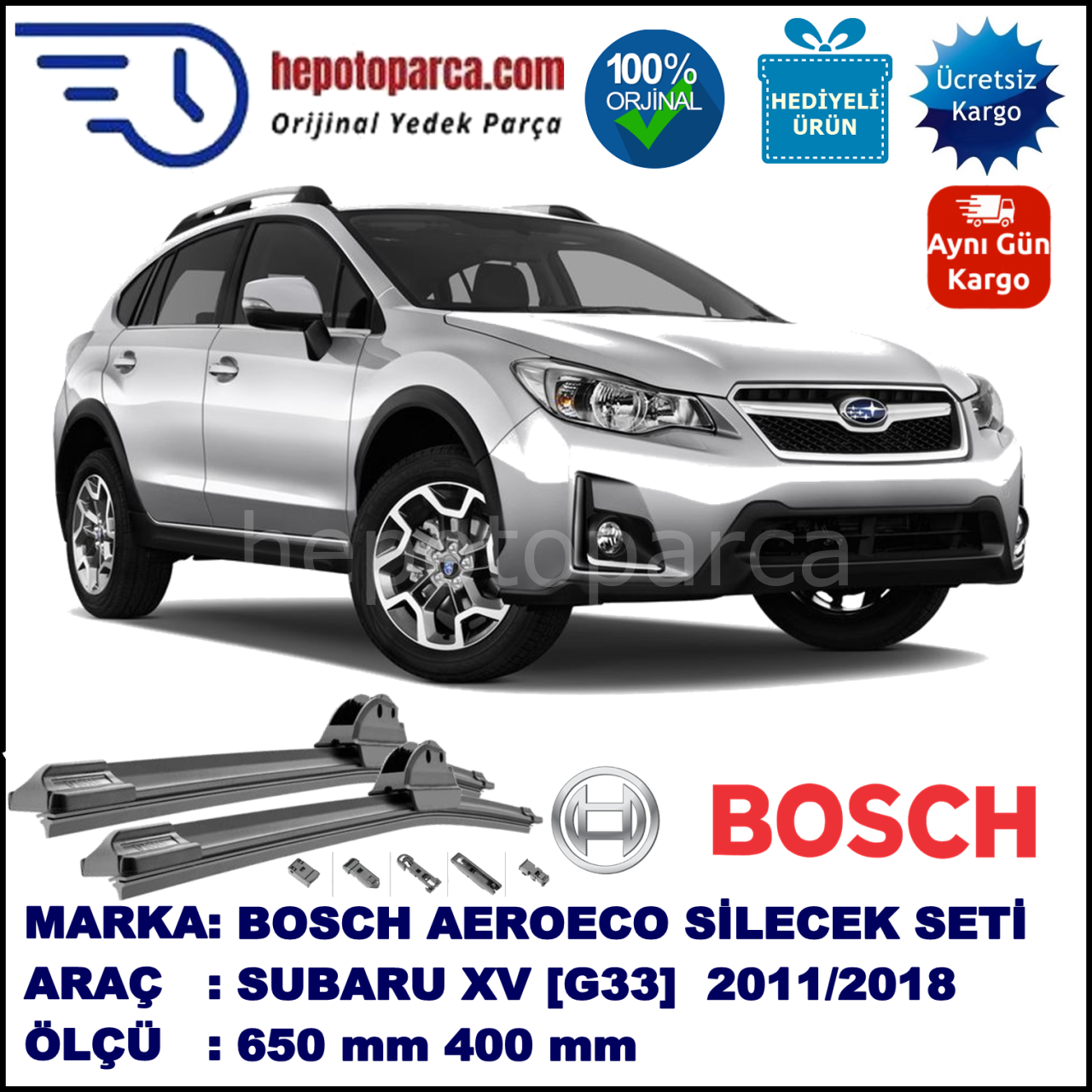 SUBARU XV [G33] 09.2011-..., 650 / 400 mm. BOSCH AEROECO Aparatlı Muz Silecek