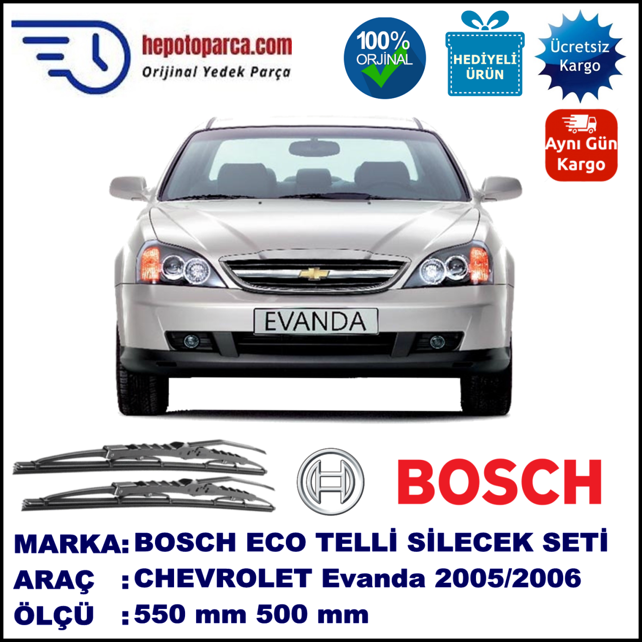 CHEVROLET Evanda [KL1L, V200] 02.05-09.06 550 / 500 mm. BOSCH ECO Telli Silecek 2'li Takım