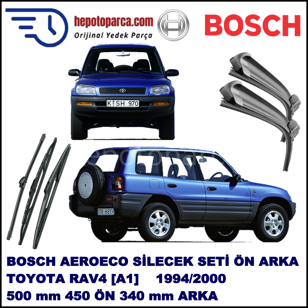 TOYOTA RAV4 [A1] 04,1994-08,2000 Bosch Aeroeco Ön ve Arka Silecek Takımı