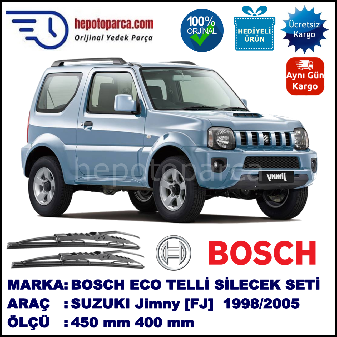 SUZUKI Jimny [FJ] 10.98-... 450 / 400 mm. BOSCH ECO Telli Silecek 2'li Takım