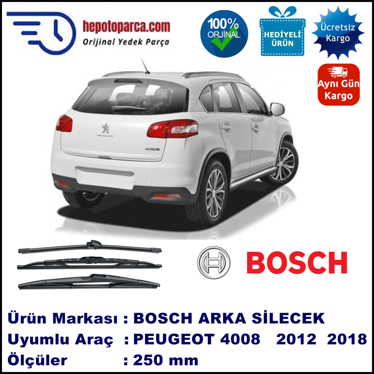 PEUGEOT 4008  250 mm 03.2012-... BOSCH Arka Silecek