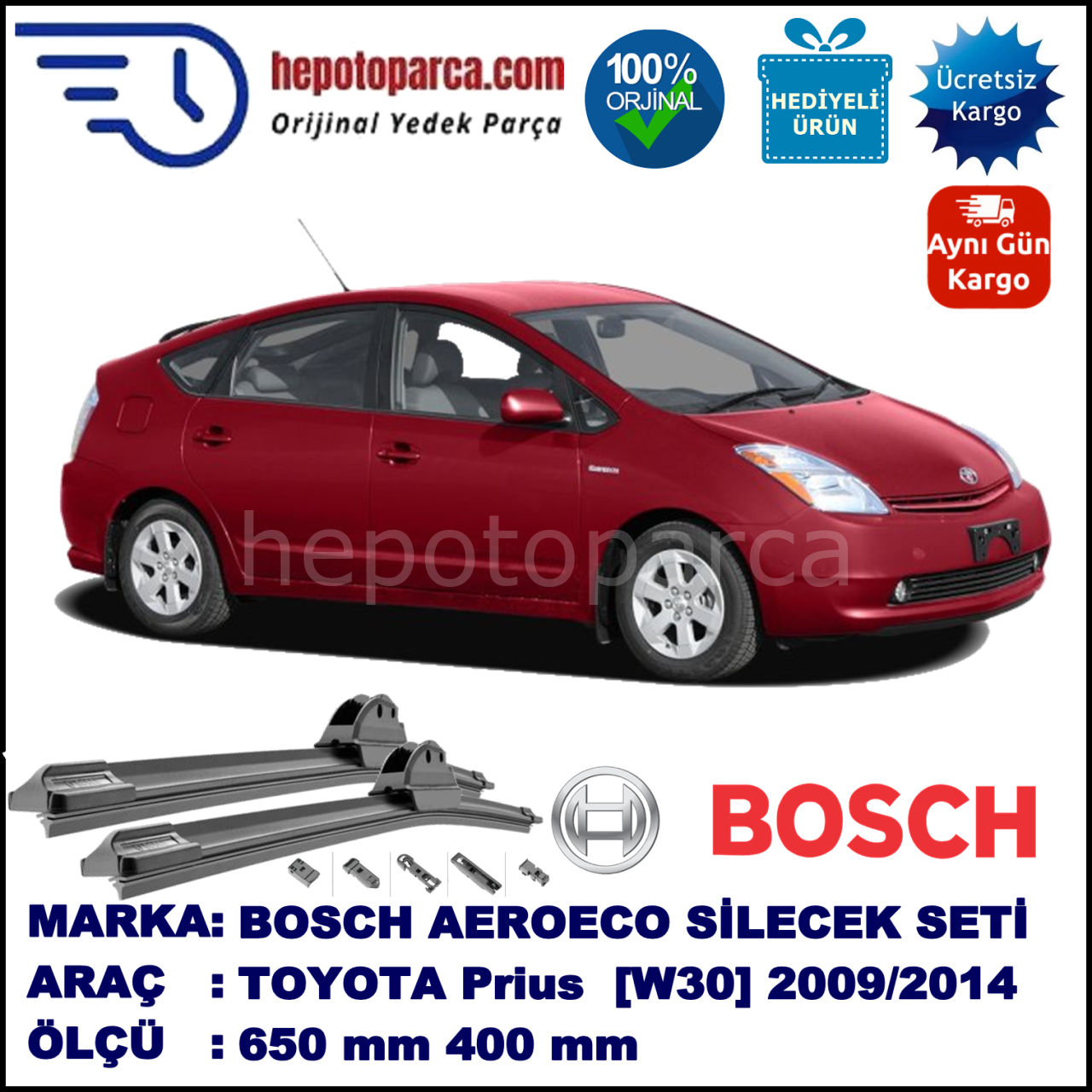 TOYOTA Prius [W30,W35] 04.2009-..., 650 / 400 mm. BOSCH AEROECO Aparatlı Muz Silecek