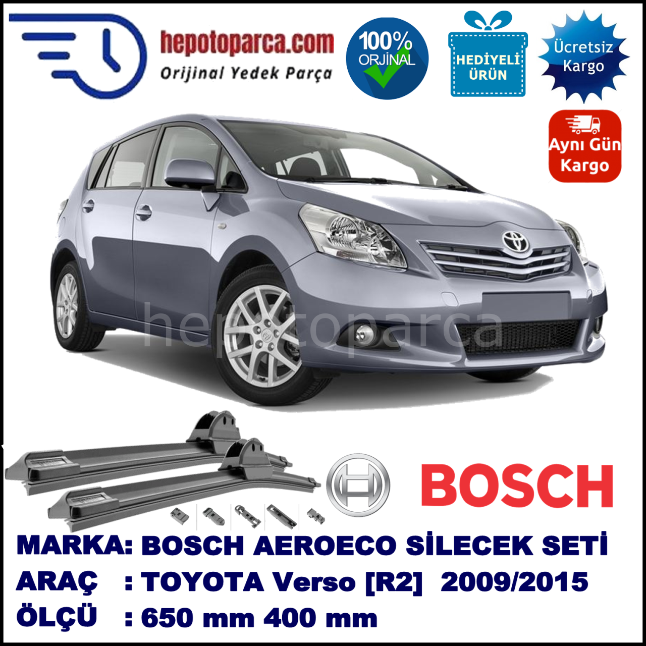TOYOTA Verso  [R2] 02.2009-..., 650 / 400 mm. BOSCH AEROECO Aparatlı Muz Silecek
