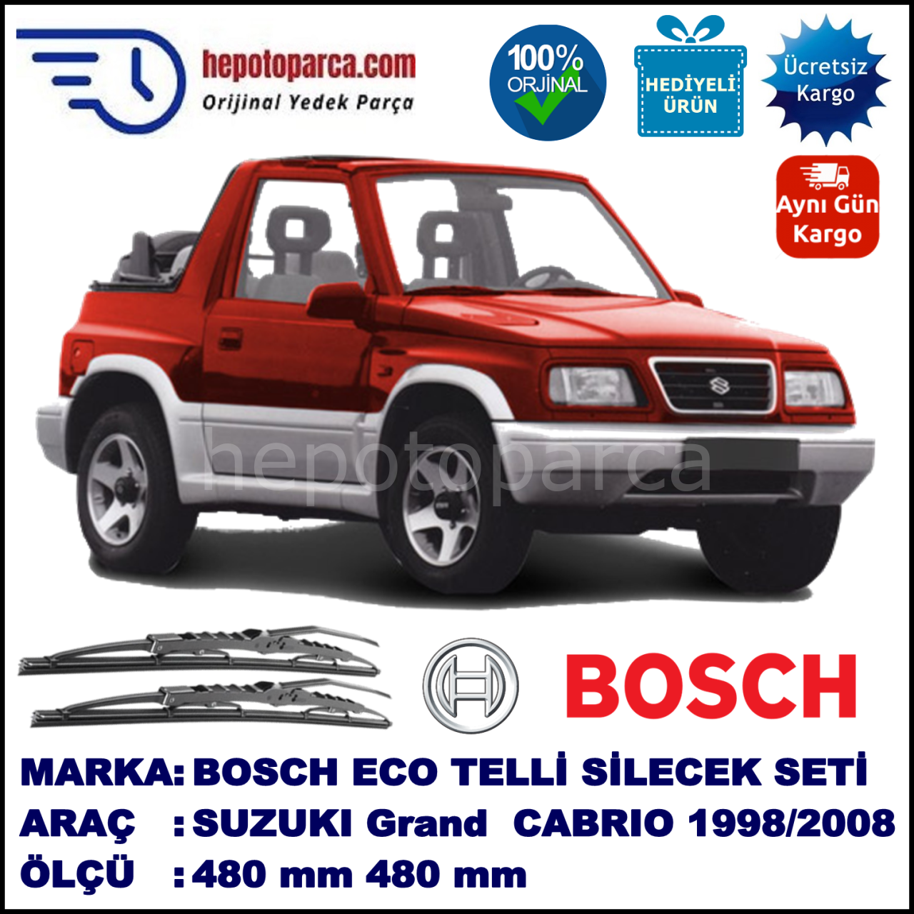 SUZUKI Grand Vitara Cabrio  03.98-03.08 480 / 480 mm. BOSCH ECO Telli Silecek 2'li Takım