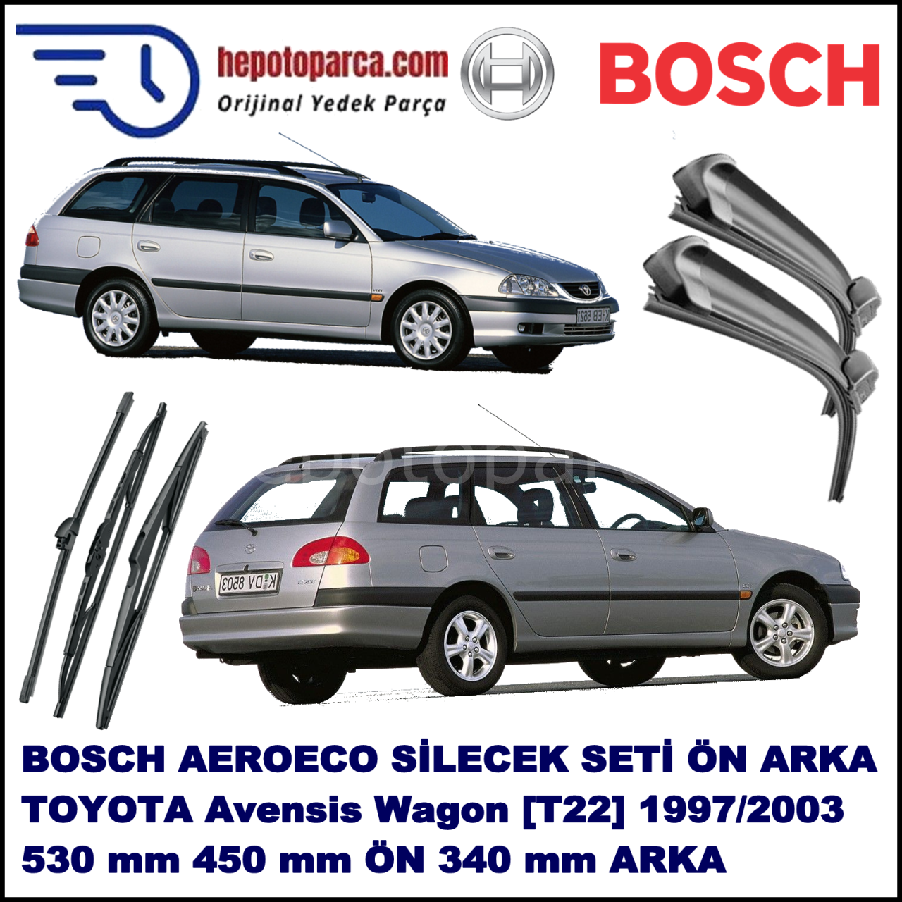 TOYOTA Avensis Wagon [T22] 10,1997-01,2003 Bosch Aeroeco Ön ve Arka Silecek Takımı