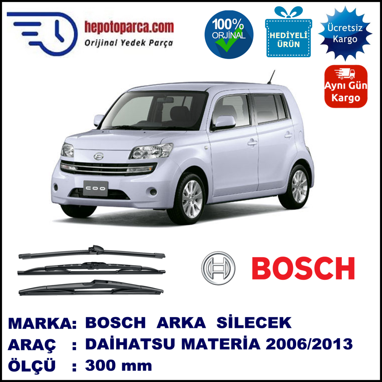 DAIHATSU Materia  300 mm 09.2006-... BOSCH Arka Silecek