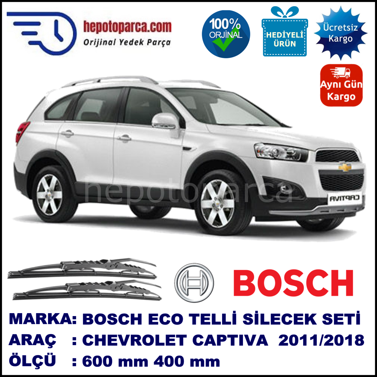 CHEVROLET Captiva [KL1C, C140] 04.11-... 600 / 400 mm. BOSCH ECO Telli Silecek 2'li Takım