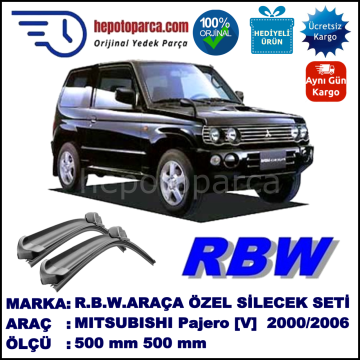MITSUBISHI Pajero [V] 02.00-... 500 / 500 mm. RBW Muz Silecek Seti  2'li Takım. U Kanca Uyumludur.