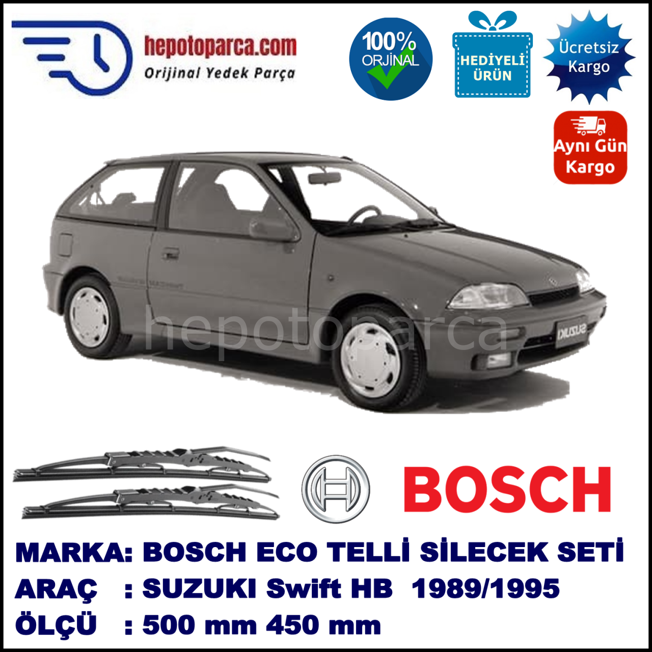 SUZUKI Swift Hatchback [EA] 01.89-09.95 500 / 450 mm. BOSCH ECO Telli Silecek 2'li Takım