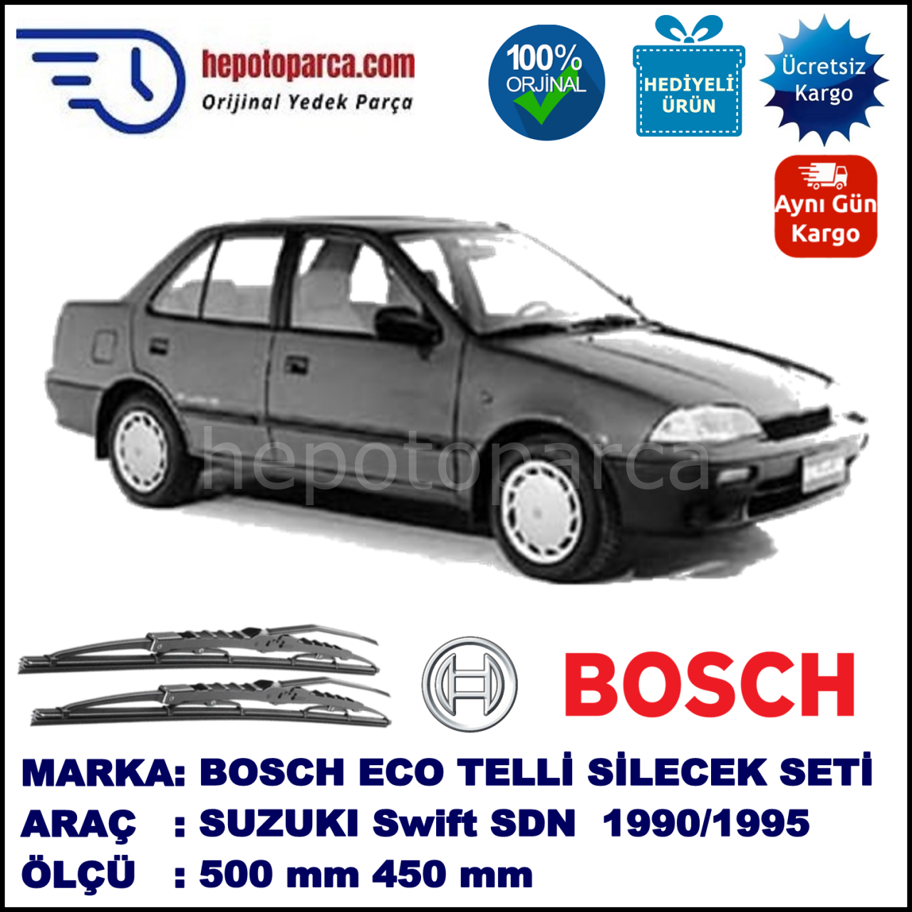 SUZUKI Swift Sedan [EA] 01.90-09.95 500 / 450 mm. BOSCH ECO Telli Silecek 2'li Takım