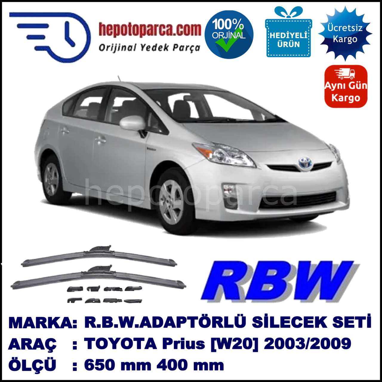 TOYOTA Prius [W20] 09.2003-03.2009, 650 / 400 mm.  RBW  ADAPTÖRLÜ MUZ SİLECEK SETİ