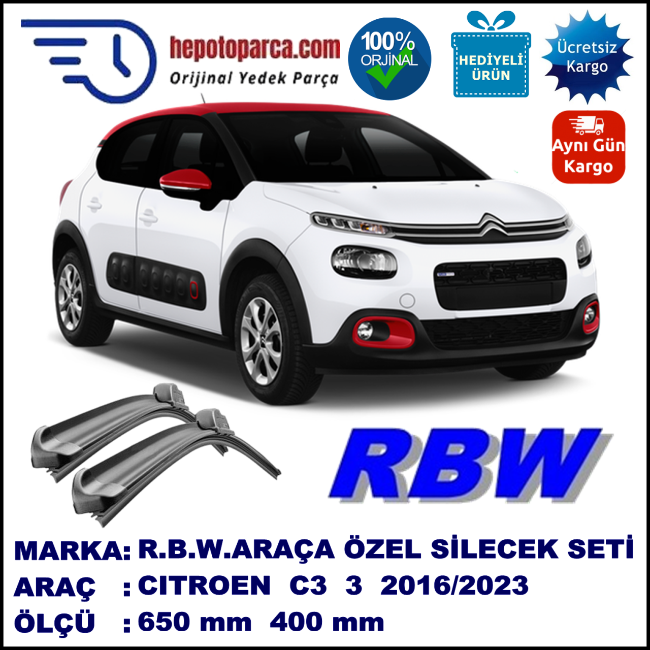 CITROEN C3 3 MUZ SİLECEK TAKIMI RBW ARACA ÖZEL (2016→)