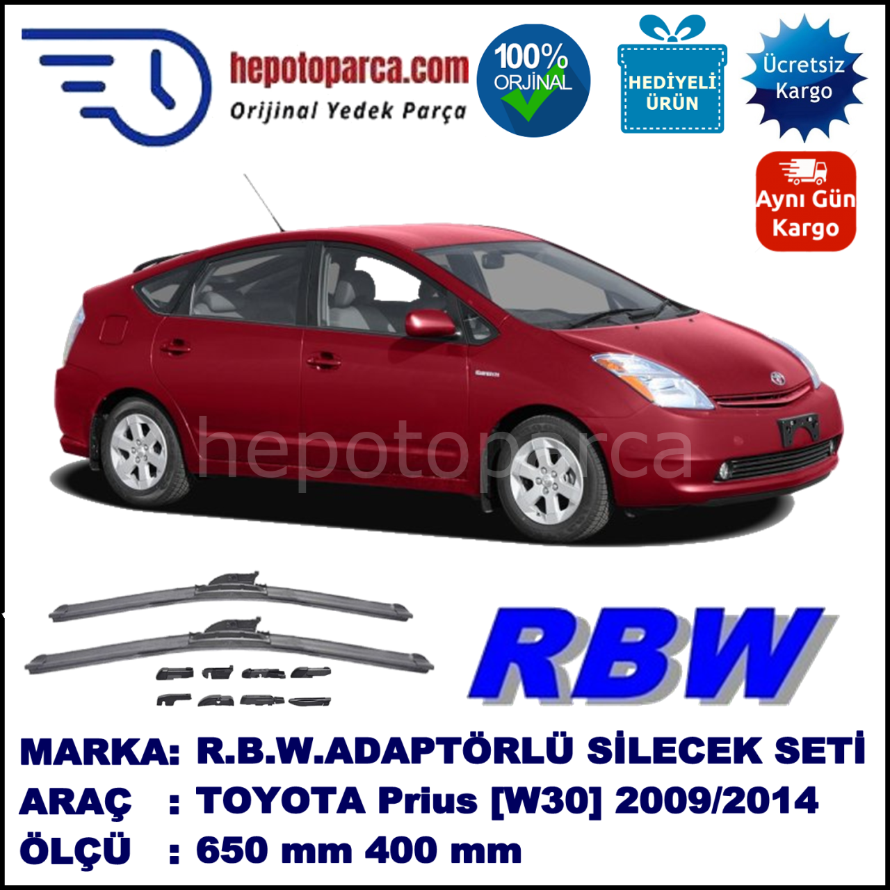 TOYOTA Prius [W30,W35] 04.2009-..., 650 / 400 mm.  RBW  ADAPTÖRLÜ MUZ SİLECEK SETİ