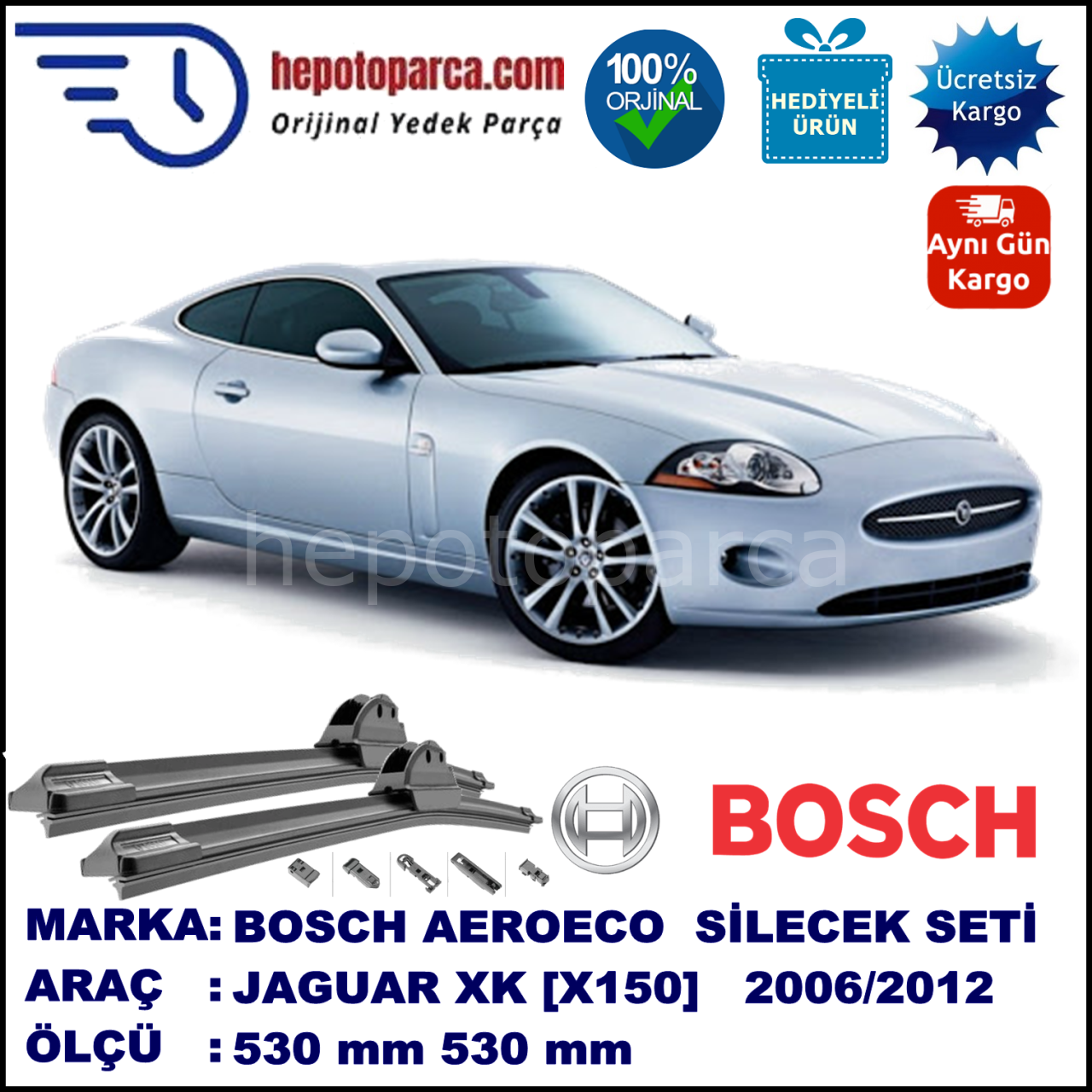 JAGUAR XK [X150] 03.2006-..., 530 / 530 mm. BOSCH AEROECO Aparatlı Muz Silecek