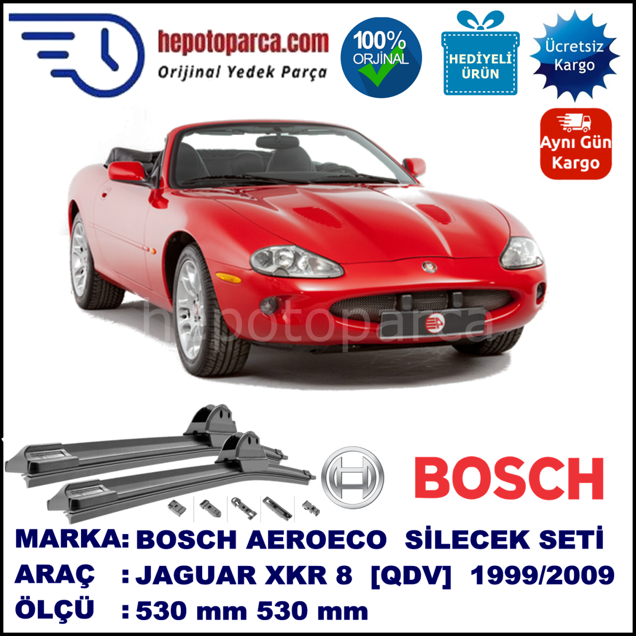 JAGUAR XKR 8 Convertible [QDV] 01.1999-02.2009, 530 / 530 mm. BOSCH AEROECO Aparatlı Muz Silecek