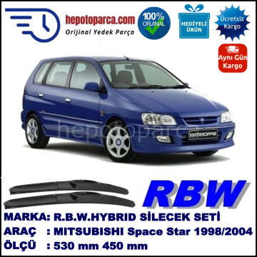 MITSUBISHI Space Star [DG] 06.98-12.04 530 / 450 mm. RBW Hybrid Silecek Seti. U Kanca Uyumlu Hibrit