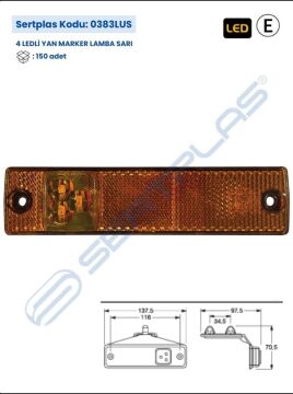 0383LUS Üç Ledli Yan İşaret Lambası 30cm Kablolu