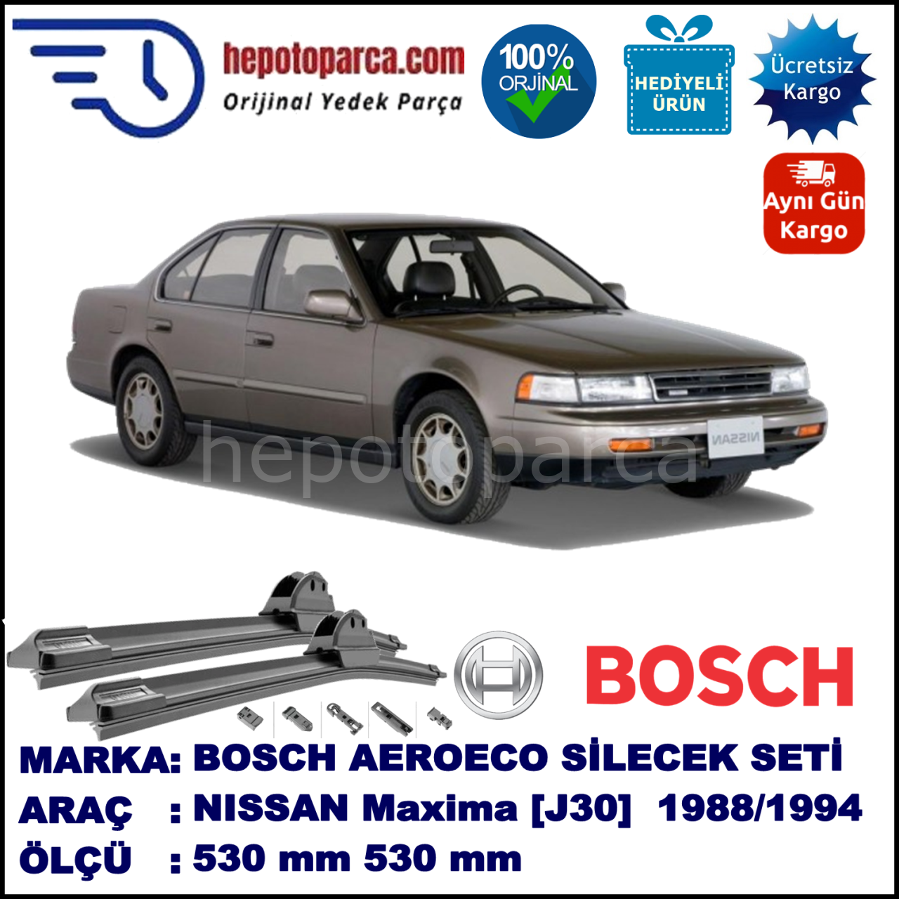NISSAN Maxima [J30] 09.1988-06.1994, 530 / 530 mm. BOSCH AEROECO Aparatlı Muz Silecek