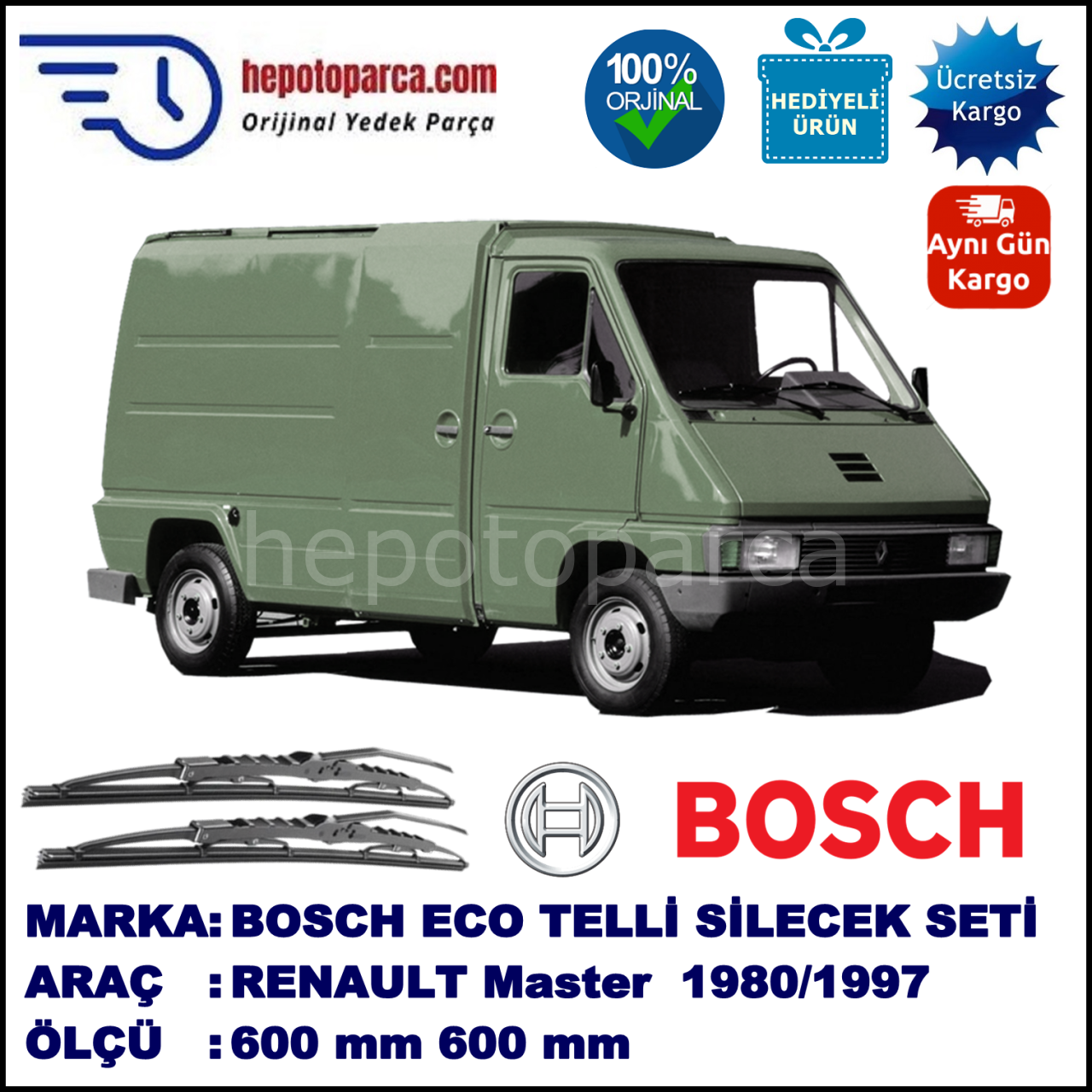 RENAULT Master  09.1980-09.1997 600 / 600 mm. BOSCH Telli Silecek 2'li Takım U Kanca Uyumlu
