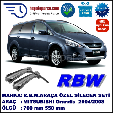 MITSUBISHI Grandis  01.04-01.08 700 / 550 mm. RBW Muz Silecek Seti  2'li Takım. U Kanca Uyumludur.